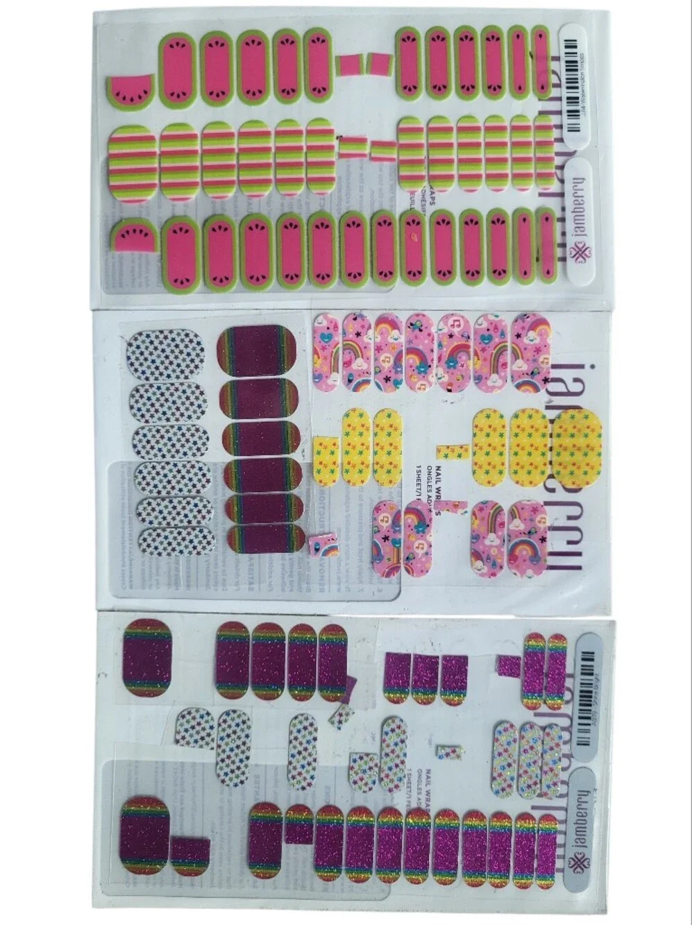 Jamberry Jr. Assorted Nail Wraps Partials Lot